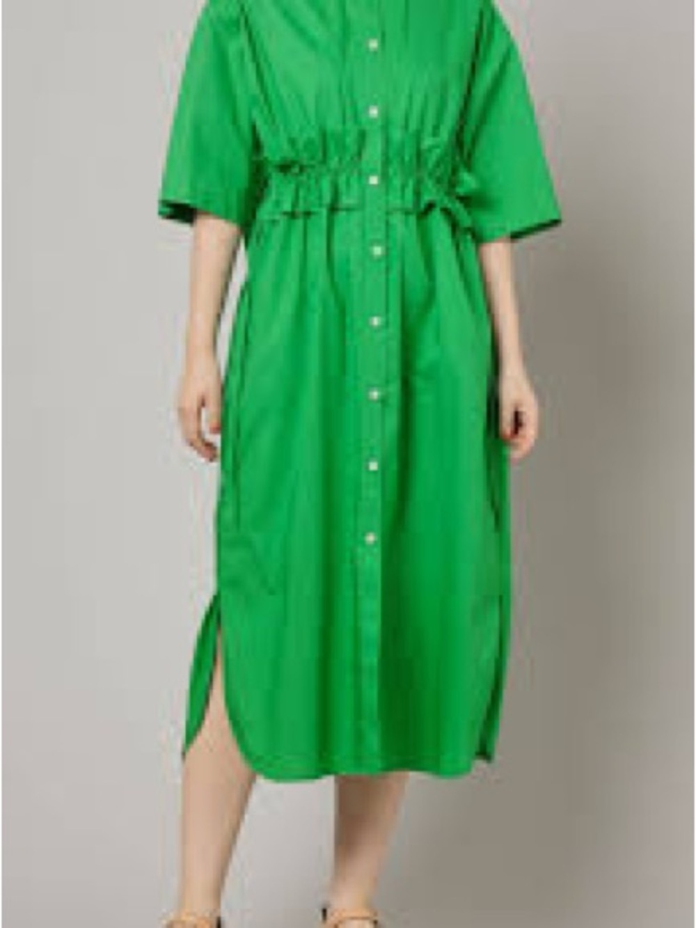 MSGM Bright Green Button-Front Drawstring Midi Dress 36